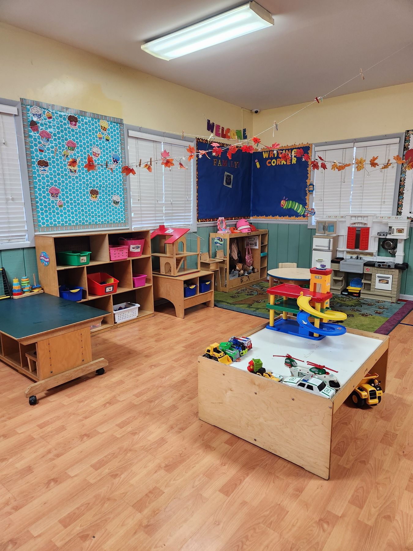 Preschool classroom with blocks and learning centers
